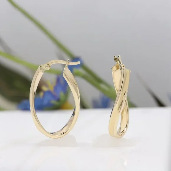 Twisted Italian Gold Hoops real 14k Earrings #36 - Picture 9 of 12